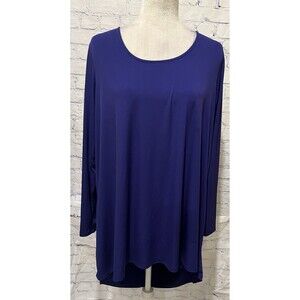 Simonton Says by George Simonton High Low Blue Long Sleeve Blouse Plus Size 1X